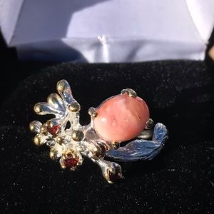 18th Century Pink Opal/Rhodolite Silver Ring Sz 8